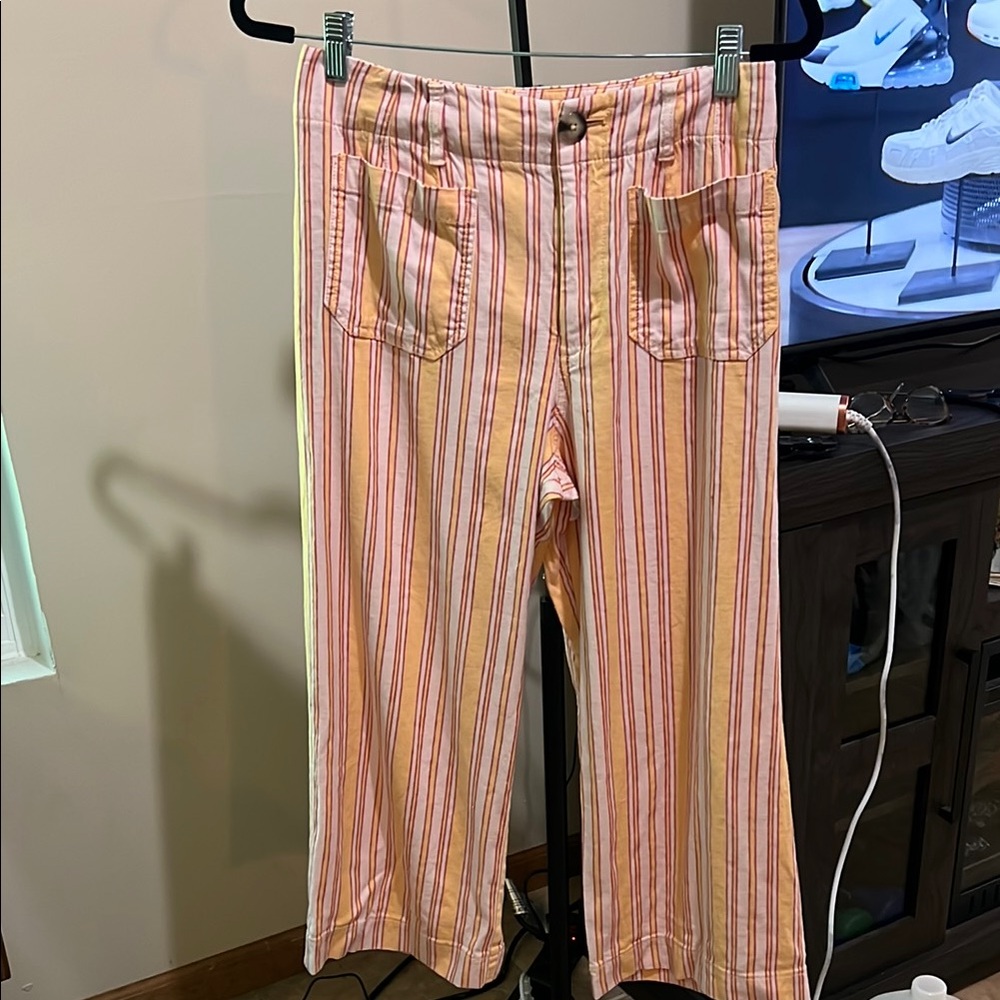 Maeve The Colette 28pStriped Cropped Pants in Peach, Pink & White
